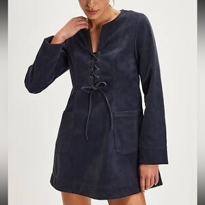 #35 NWT Free People Bradley Faux Suede Mini Dress in Deeper Iris
